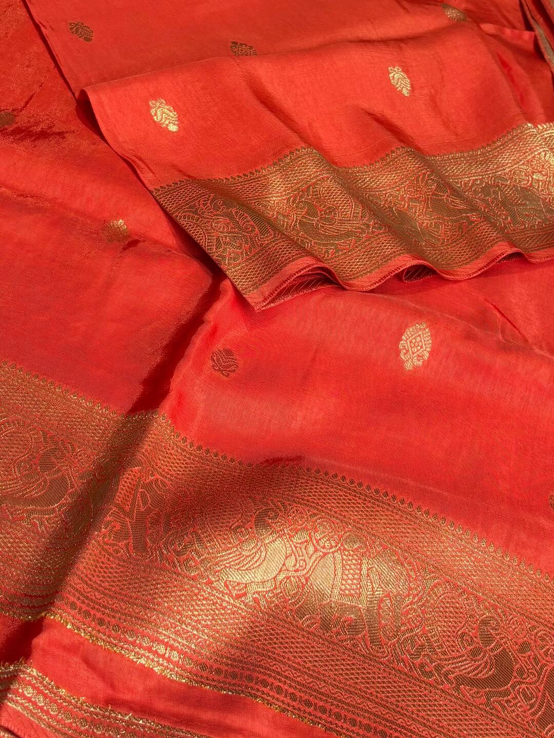Orange Banaras Cotton Silk Saree