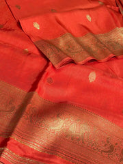 Orange Banaras Cotton Silk Saree