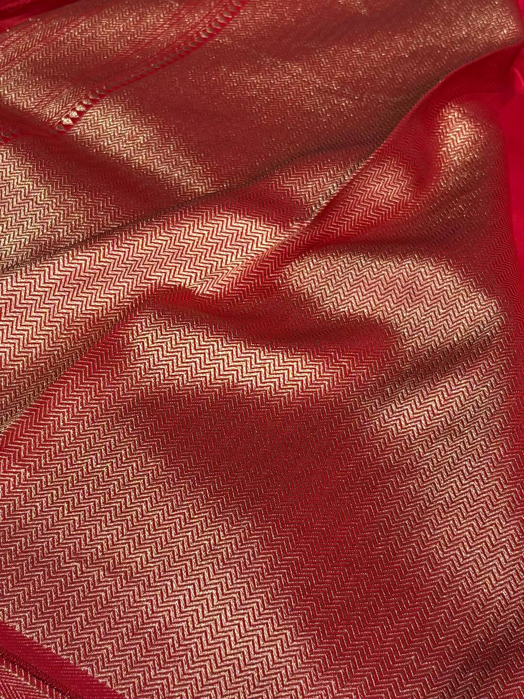Chili Red Banaras Satin Silk Saree