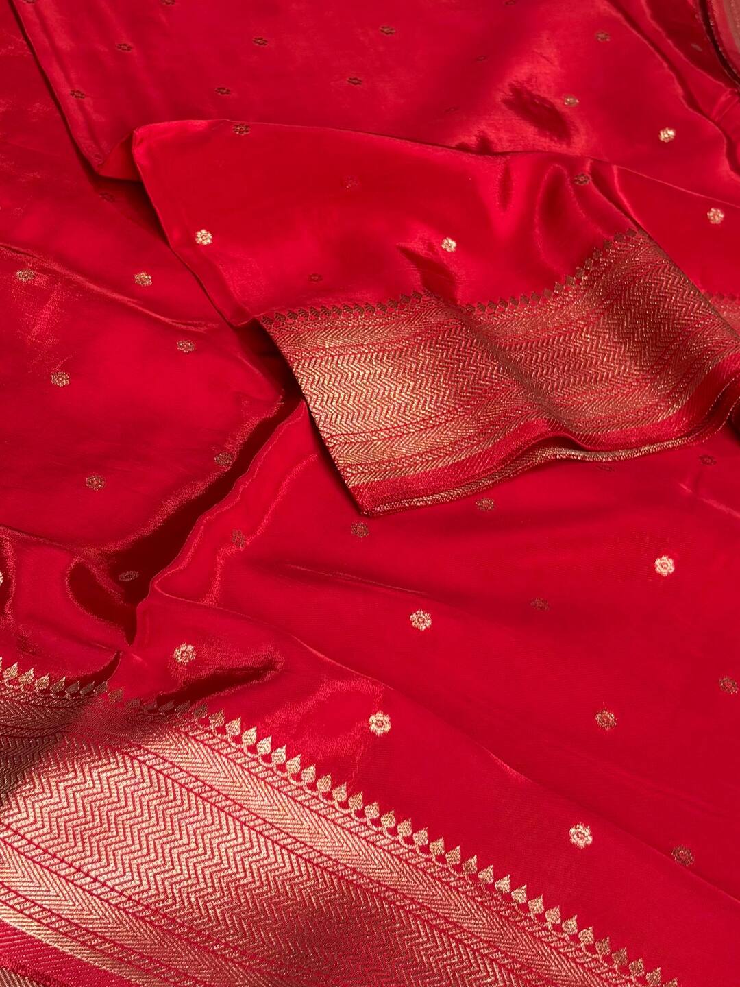 Chili Red Banaras Satin Silk Saree