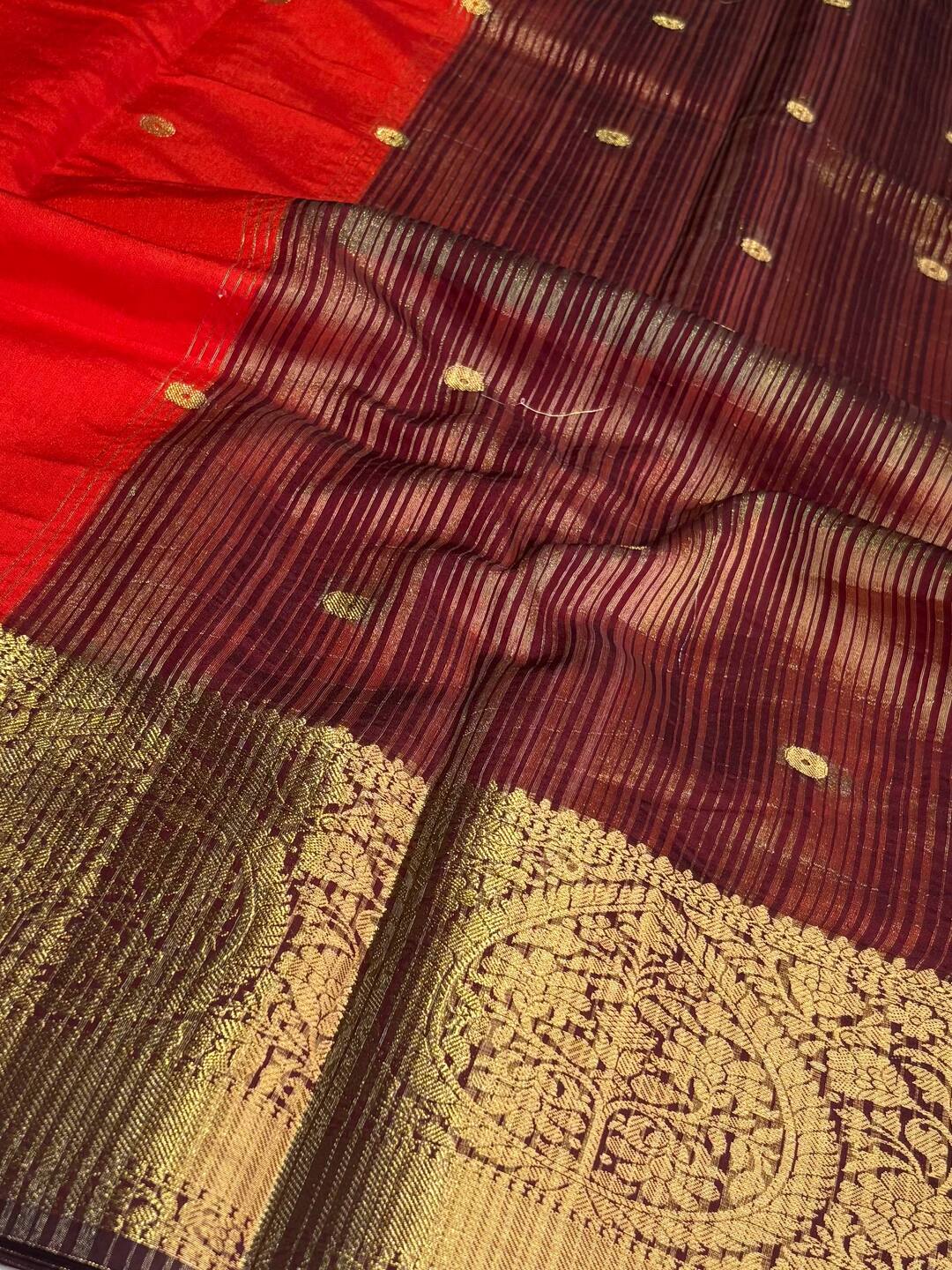 Bright Orange Banaras Cotton Silk Saree