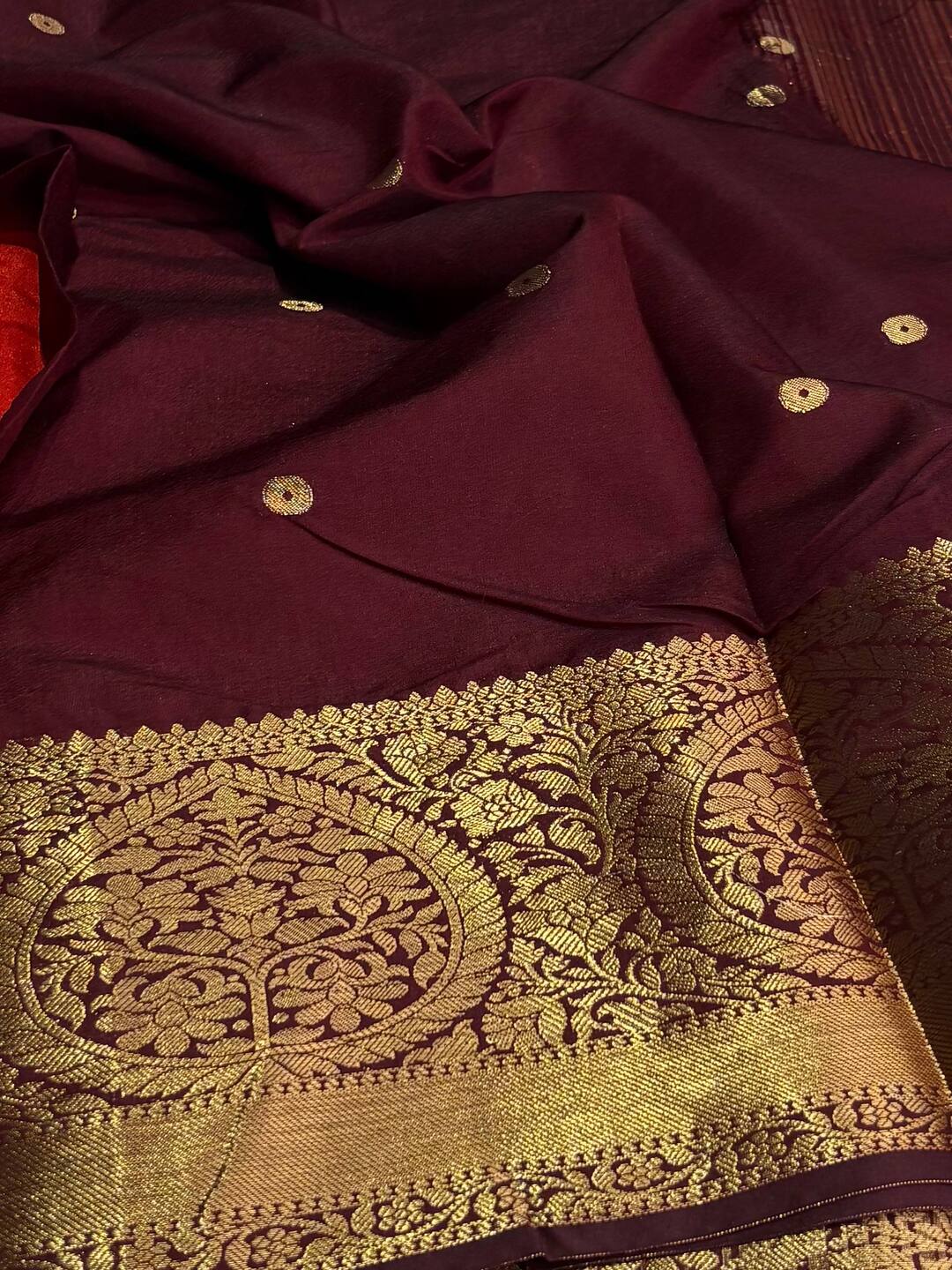 Bright Orange Banaras Cotton Silk Saree