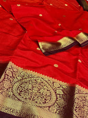 Bright Orange Banaras Cotton Silk Saree