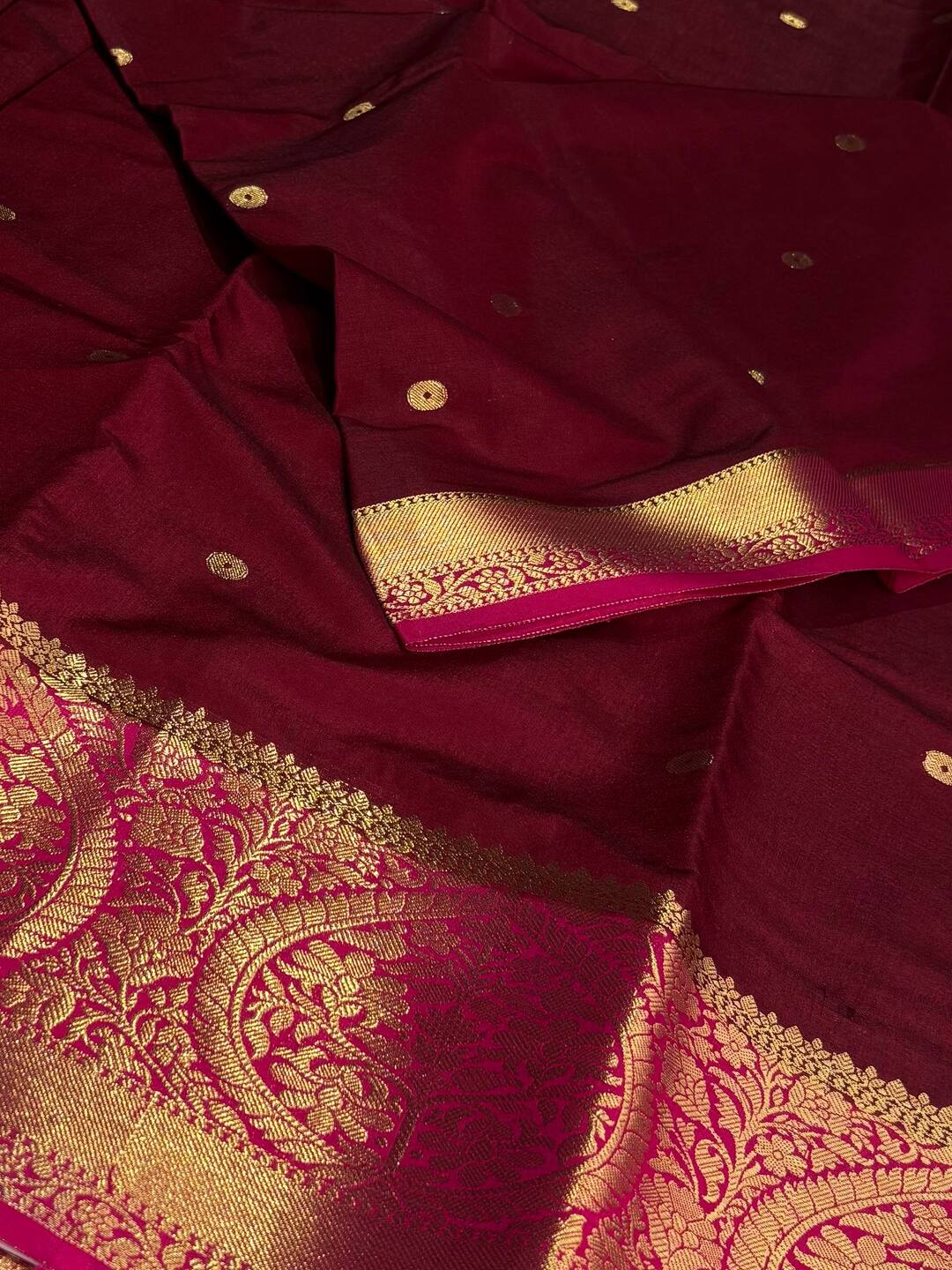 Maroon Banaras Cotton Silk Saree