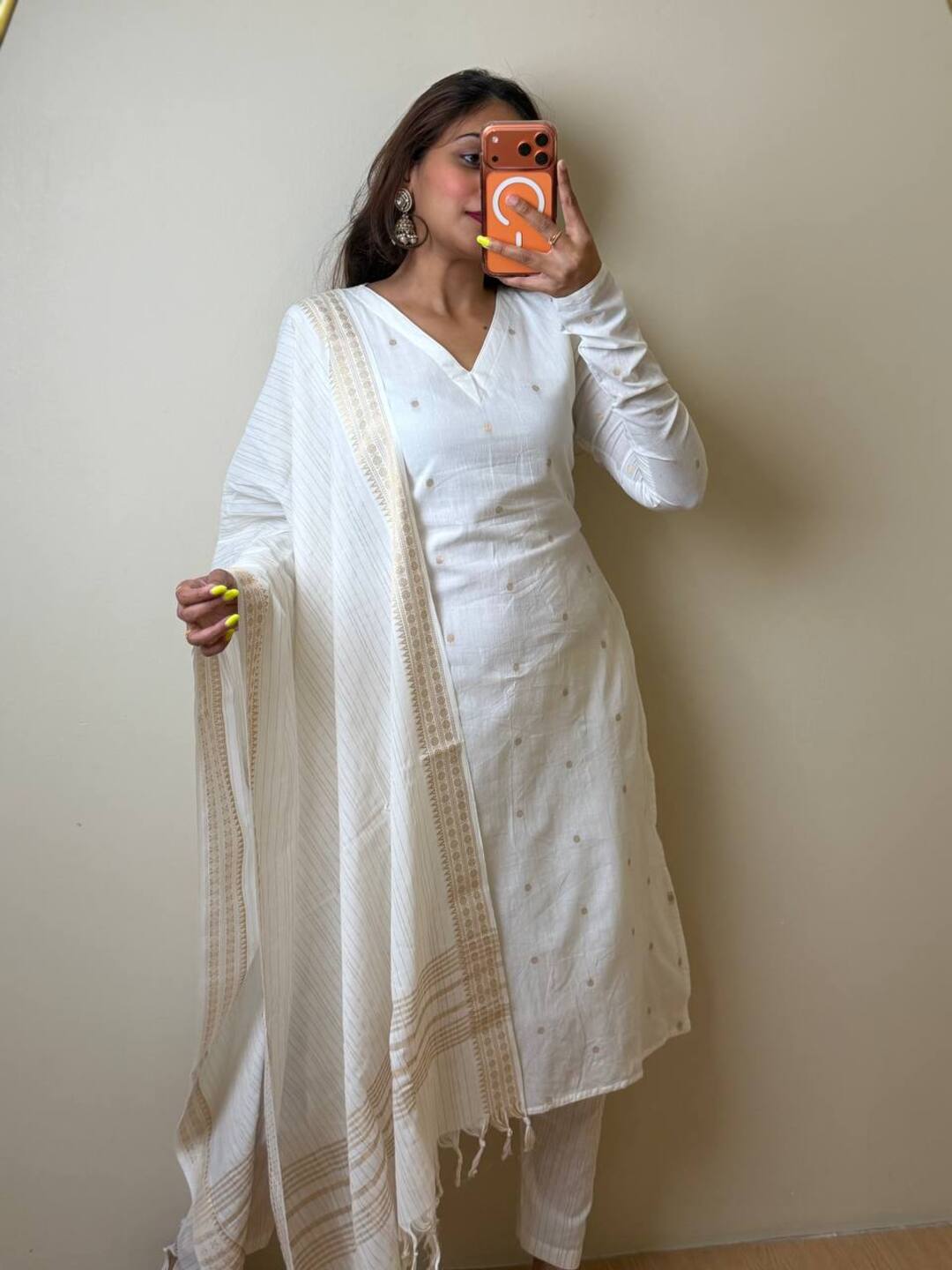 Pure White 3pc Cotton Kurti Suit