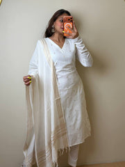 Pure White 3pc Cotton Kurti Suit