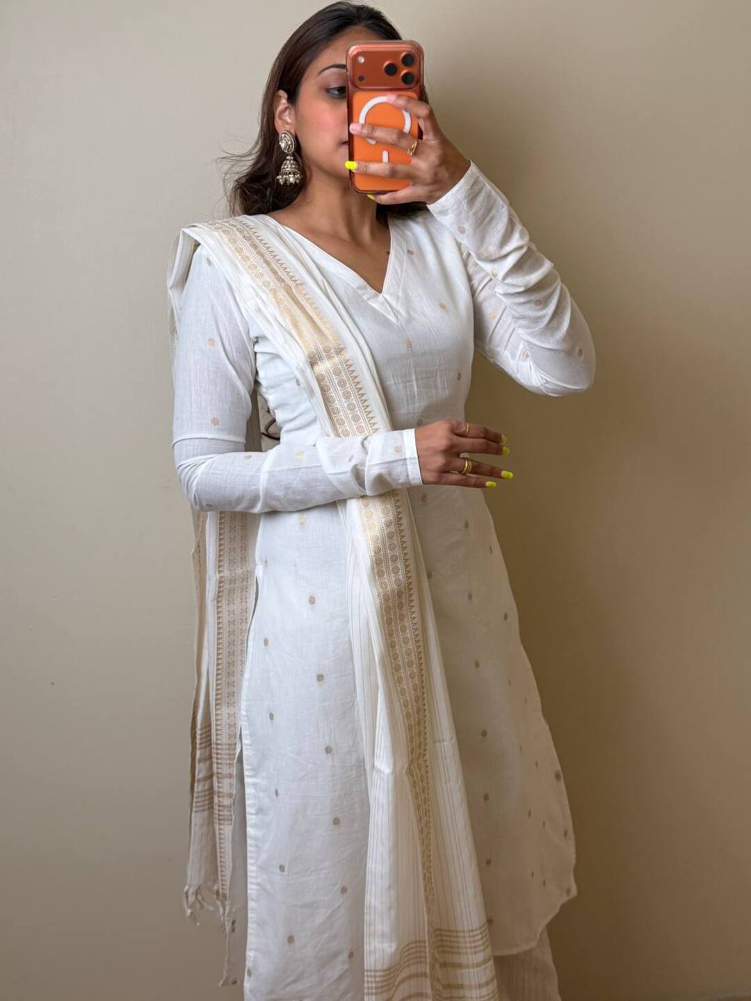 Pure White 3pc Cotton Kurti Suit