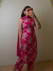 Hot Pink Sleeveless 3pc kurti Suit