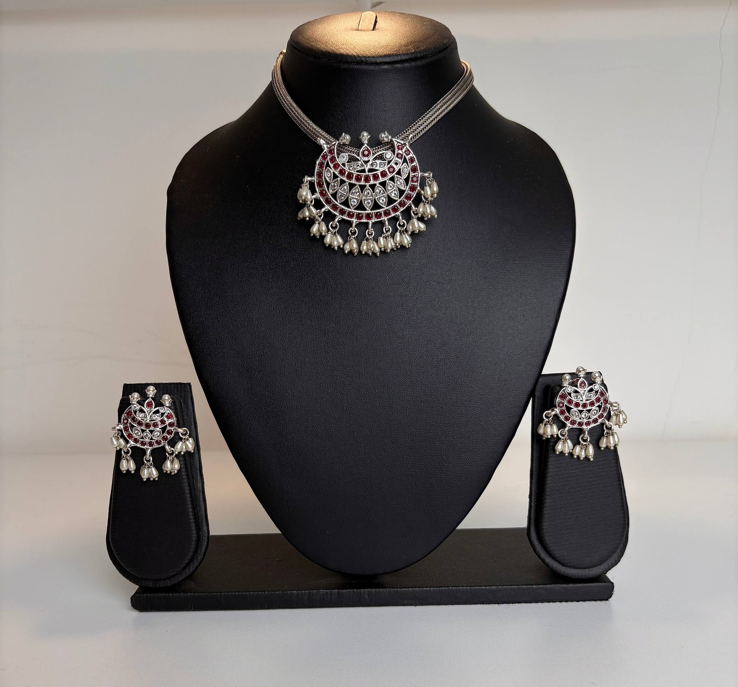 Necklace with Earrings Oxidised Jewellery
