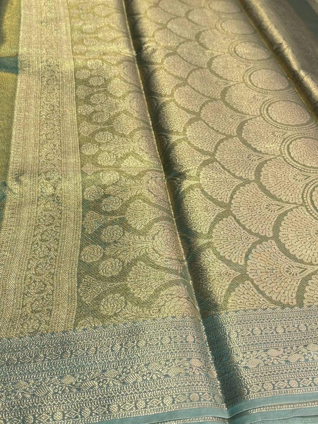 Golden Green Banaras Tissue Silk Saree
