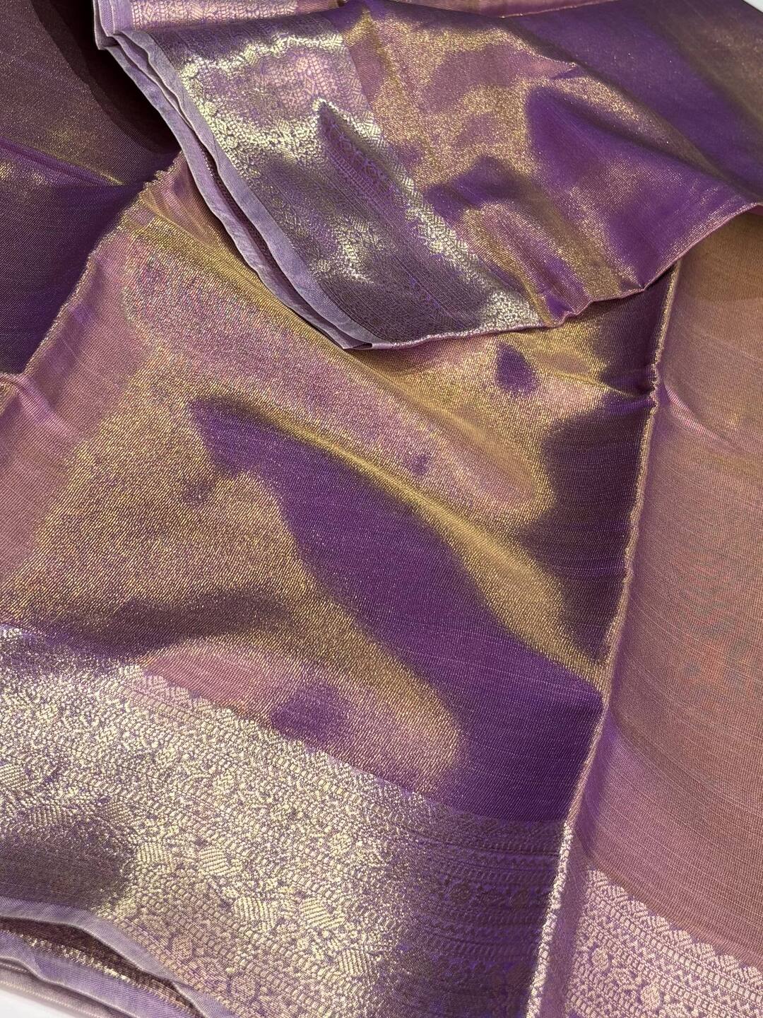 Golden Purple Banaras Tissue Silk Saree