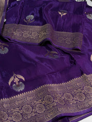 Violet Purple Banaras Satin Silk Saree