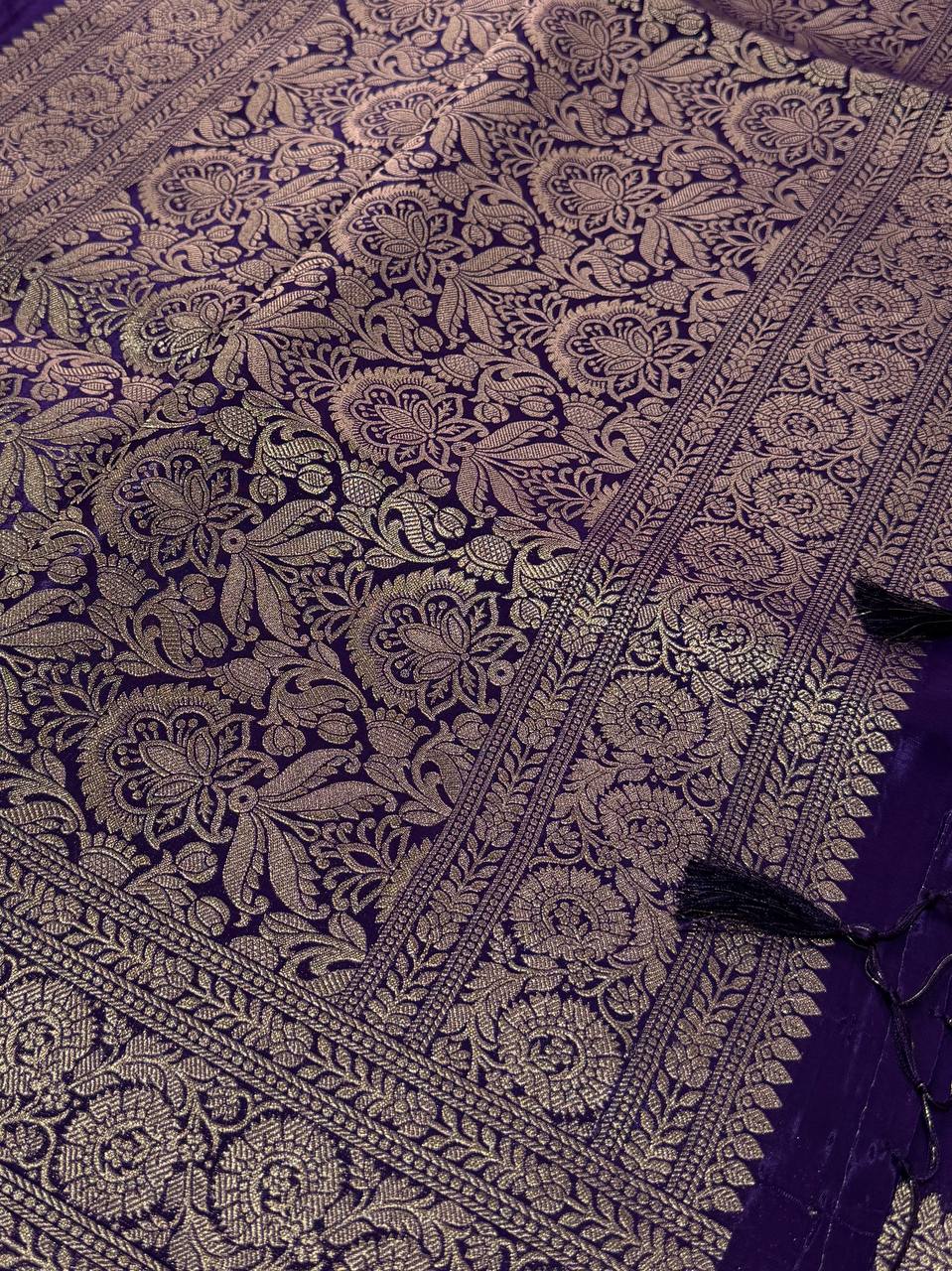 Violet Purple Banaras Satin Silk Saree