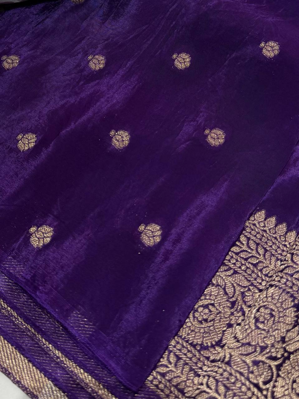 Violet Purple Banaras Satin Silk Saree