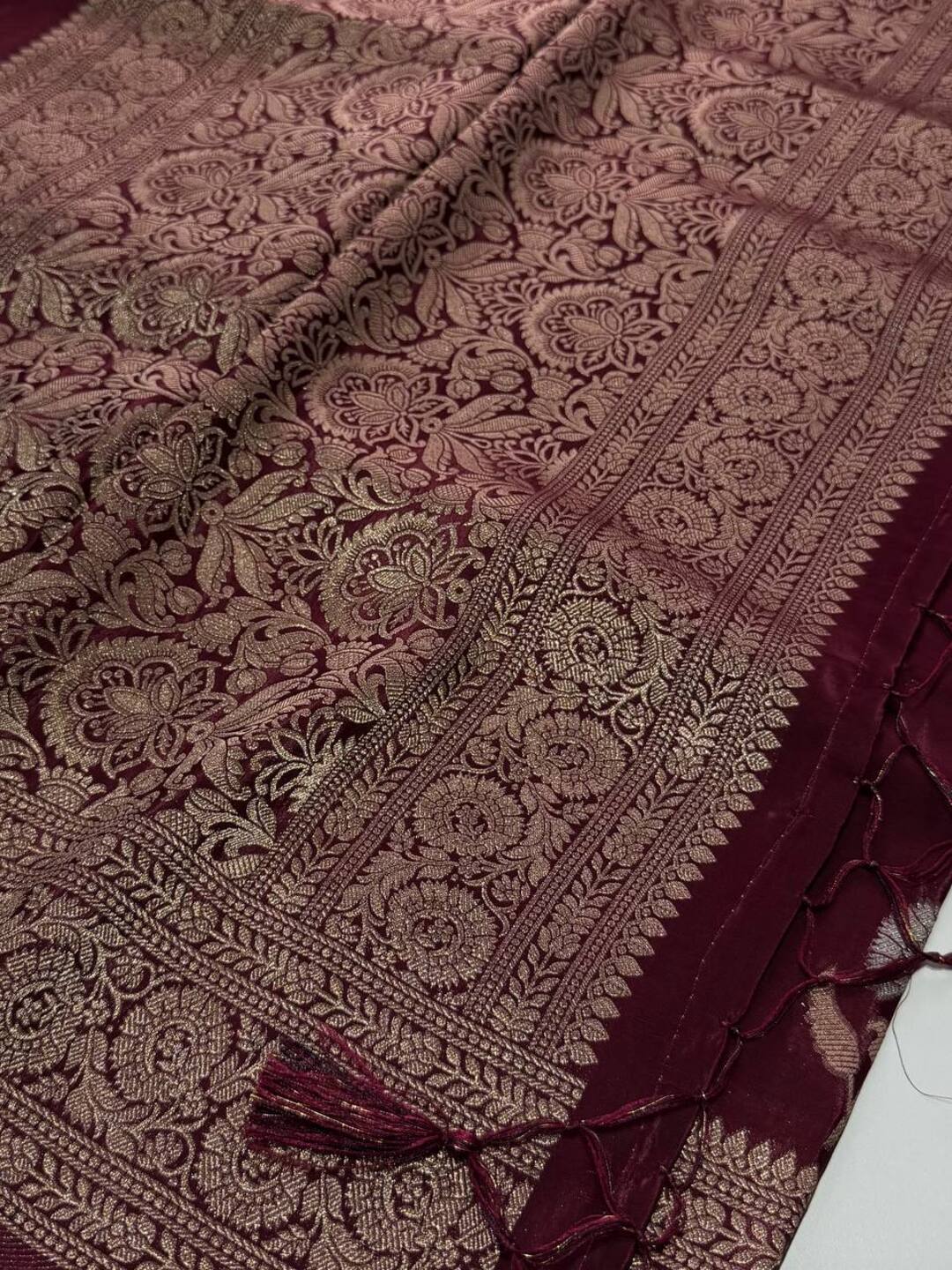 Burgundy Banaras Satin Silk Saree