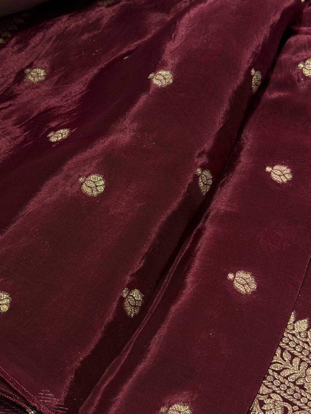 Burgundy Banaras Satin Silk Saree