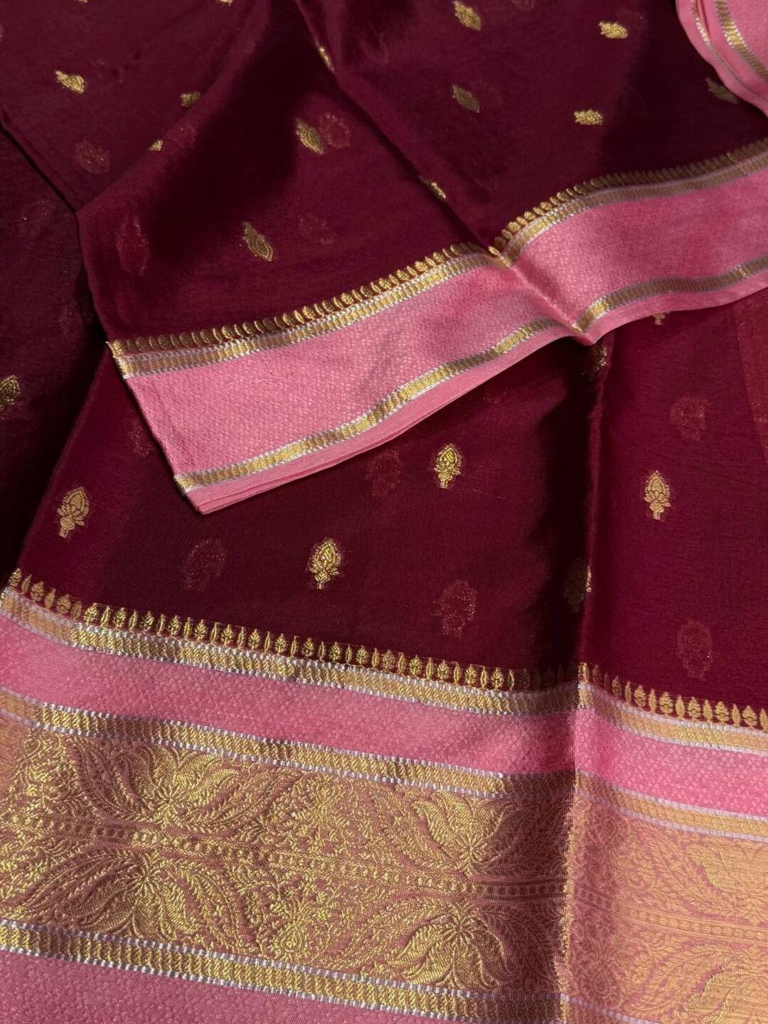 Burgundy Banaras Cotton Silk Saree