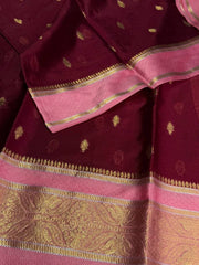Burgundy Banaras Cotton Silk Saree