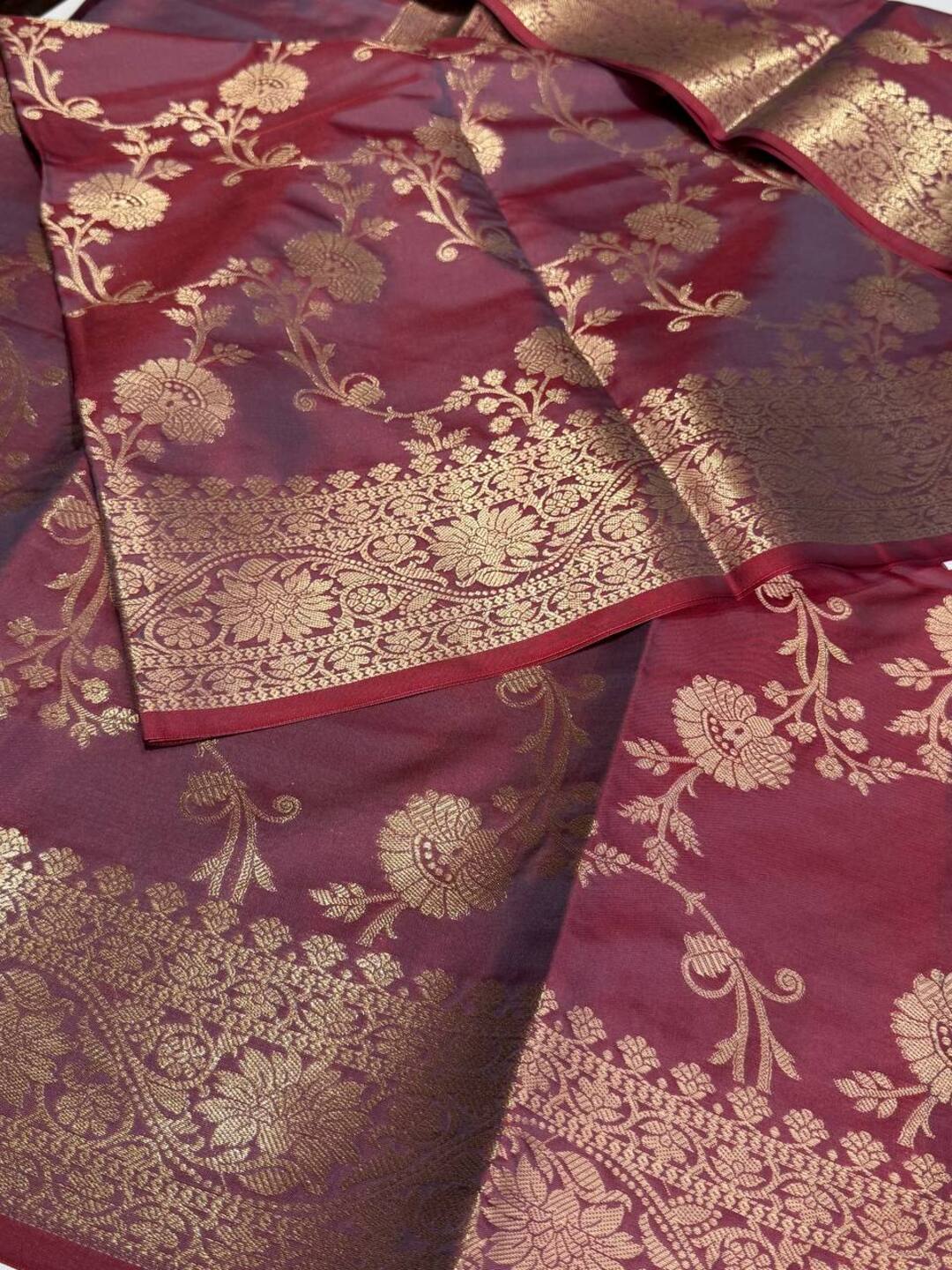Dual Tone Plum Purple Banaras Cotton Silk Saree