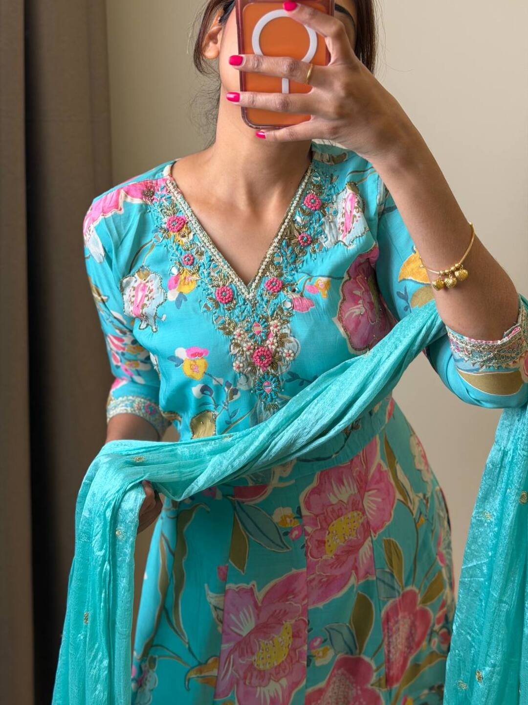Sky Blue 3pc Anarkali Suit