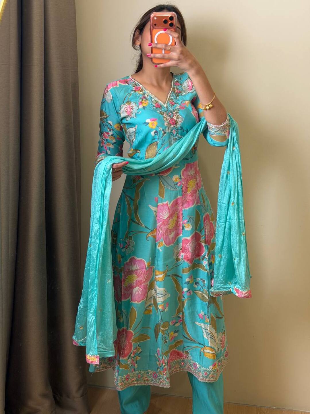 Sky Blue 3pc Anarkali Suit