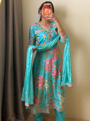 Sky Blue 3pc Anarkali Suit