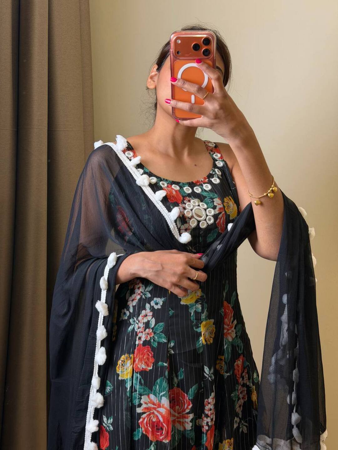 Black Floral 3pc Anarkali Suit