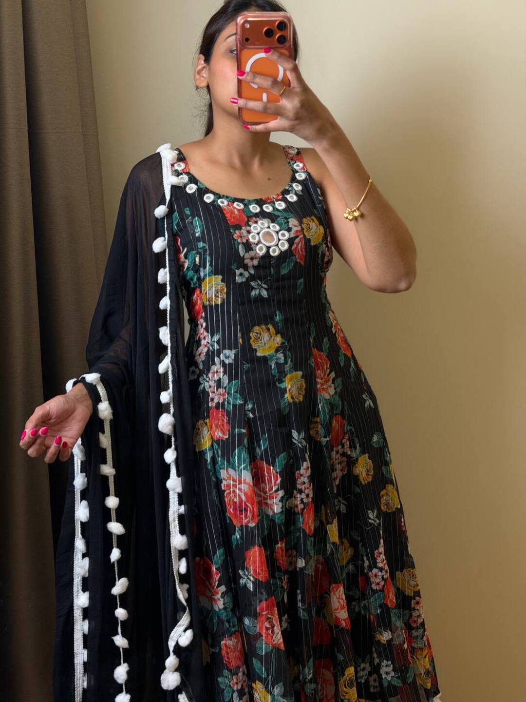 Black Floral 3pc Anarkali Suit