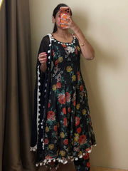Black Floral 3pc Anarkali Suit