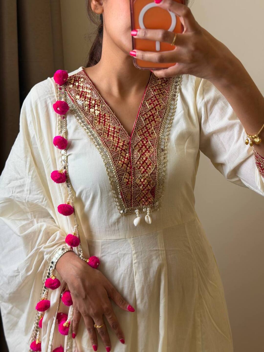 Off White 3pc Anarkali Suit