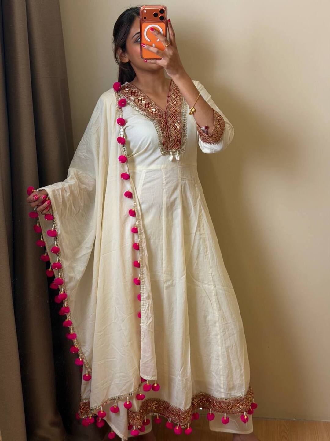 Off White 3pc Anarkali Suit