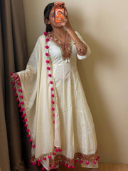 Off White 3pc Anarkali Suit