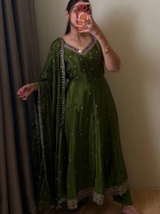 Olive Green 3pc Anarkali Suit