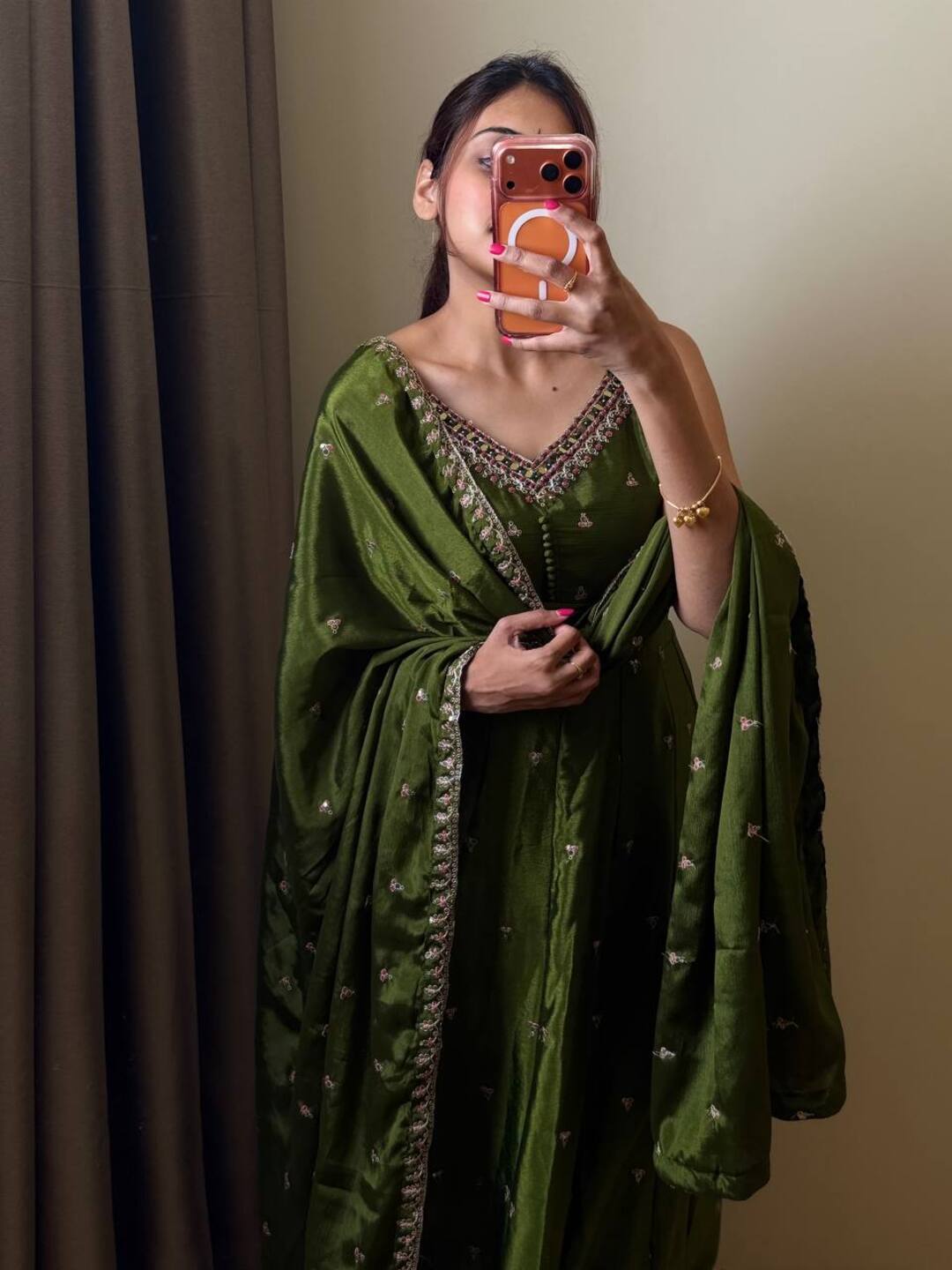 Olive Green 3pc Anarkali Suit
