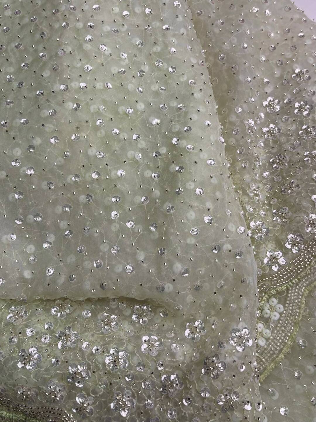Mint Green Net Floral Georgette Saree