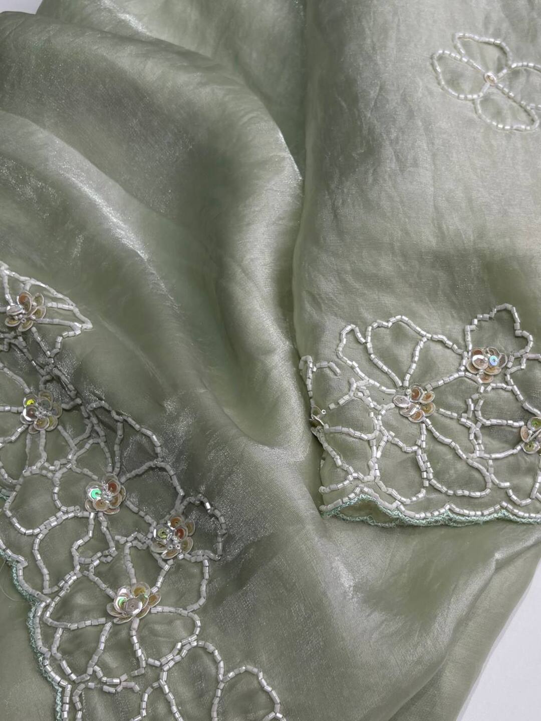 Mint Green Floral Georgette Saree
