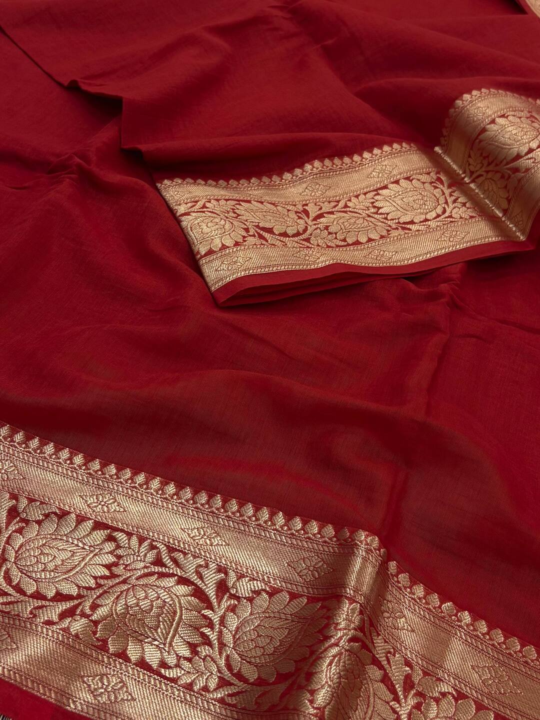 Cherry Red Soft Cotton Saree