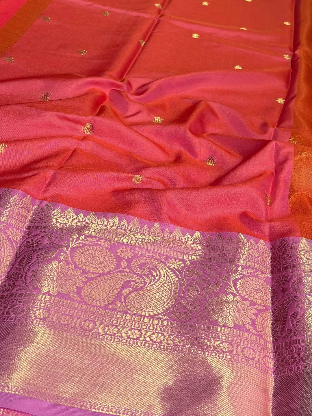 Golden Hot Pink Banaras Cotton Silk Saree