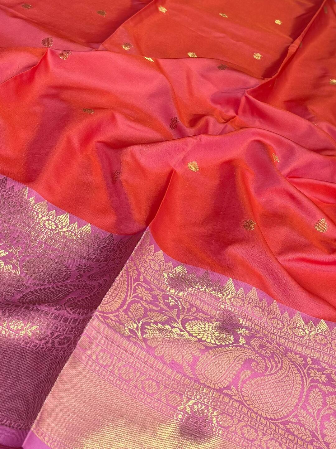 Golden Hot Pink Banaras Cotton Silk Saree