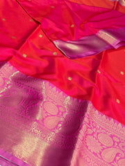 Golden Hot Pink Banaras Cotton Silk Saree