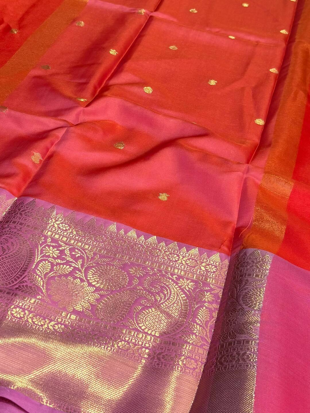 Bright Orange Banaras Cotton Silk Saree