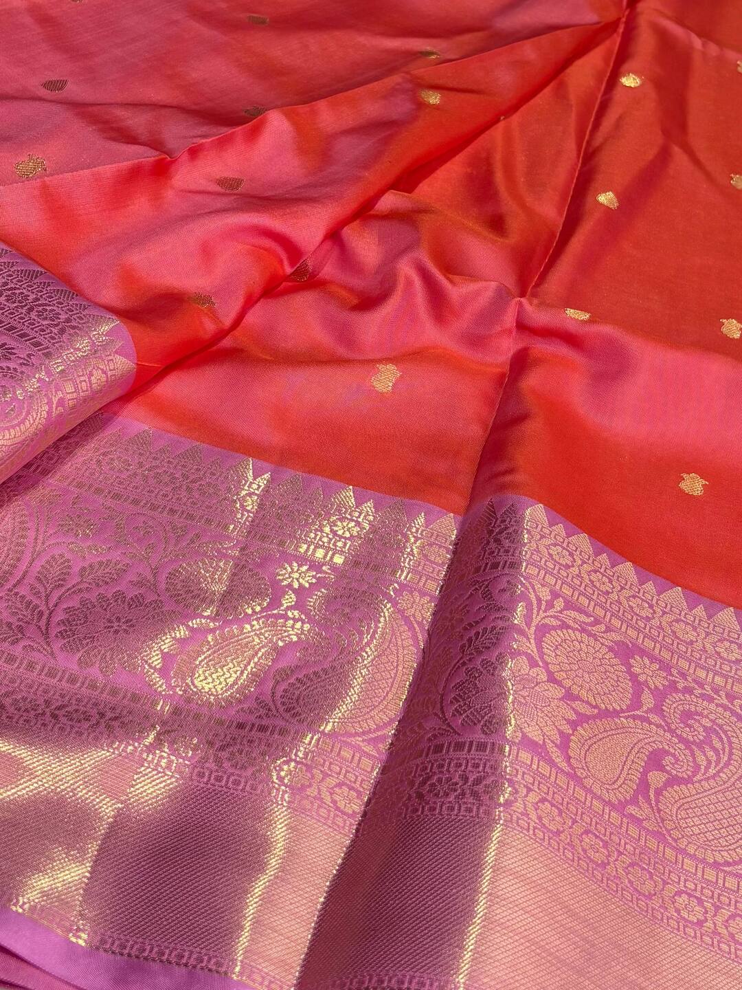 Bright Orange Banaras Cotton Silk Saree