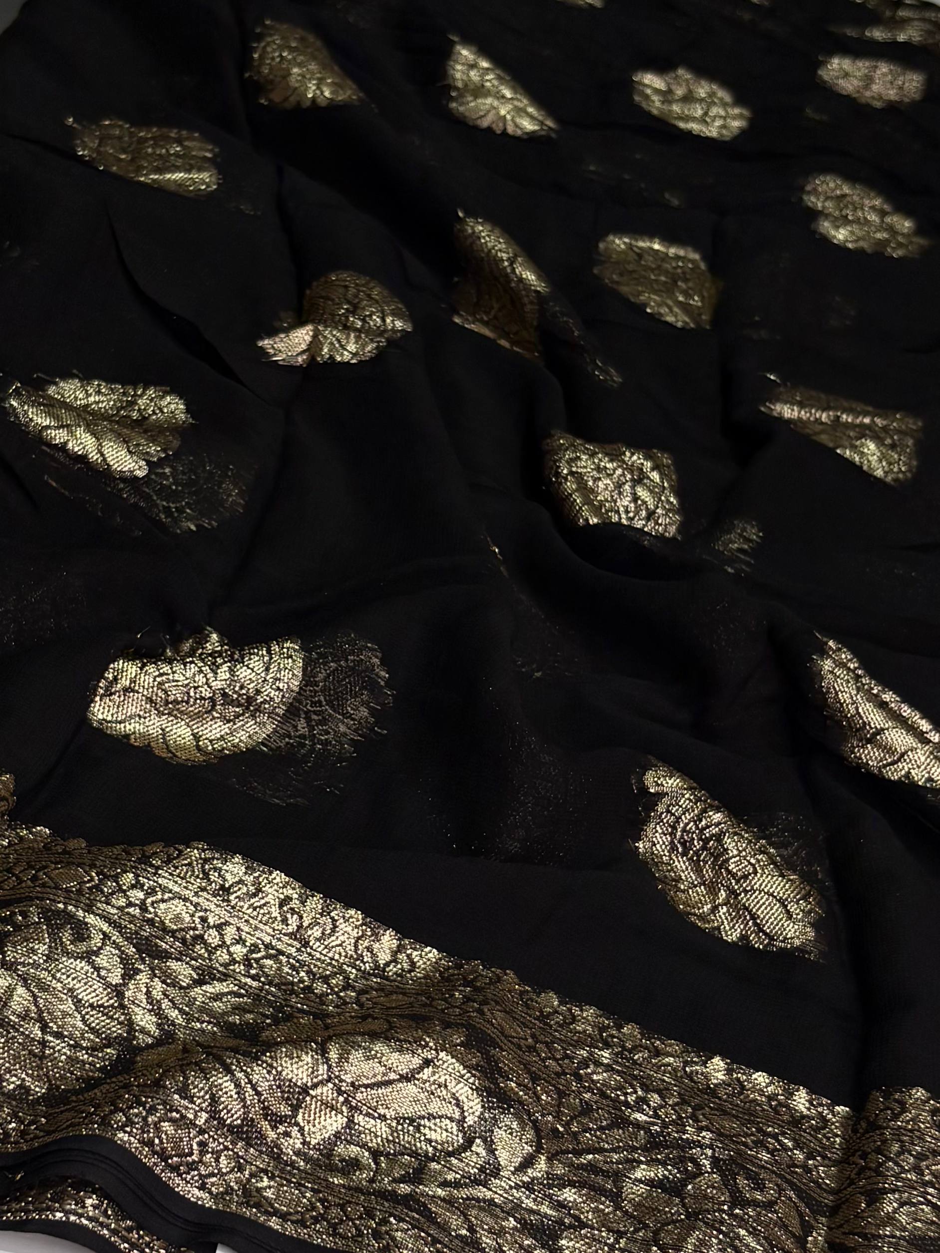Black Floral Chiffon Saree