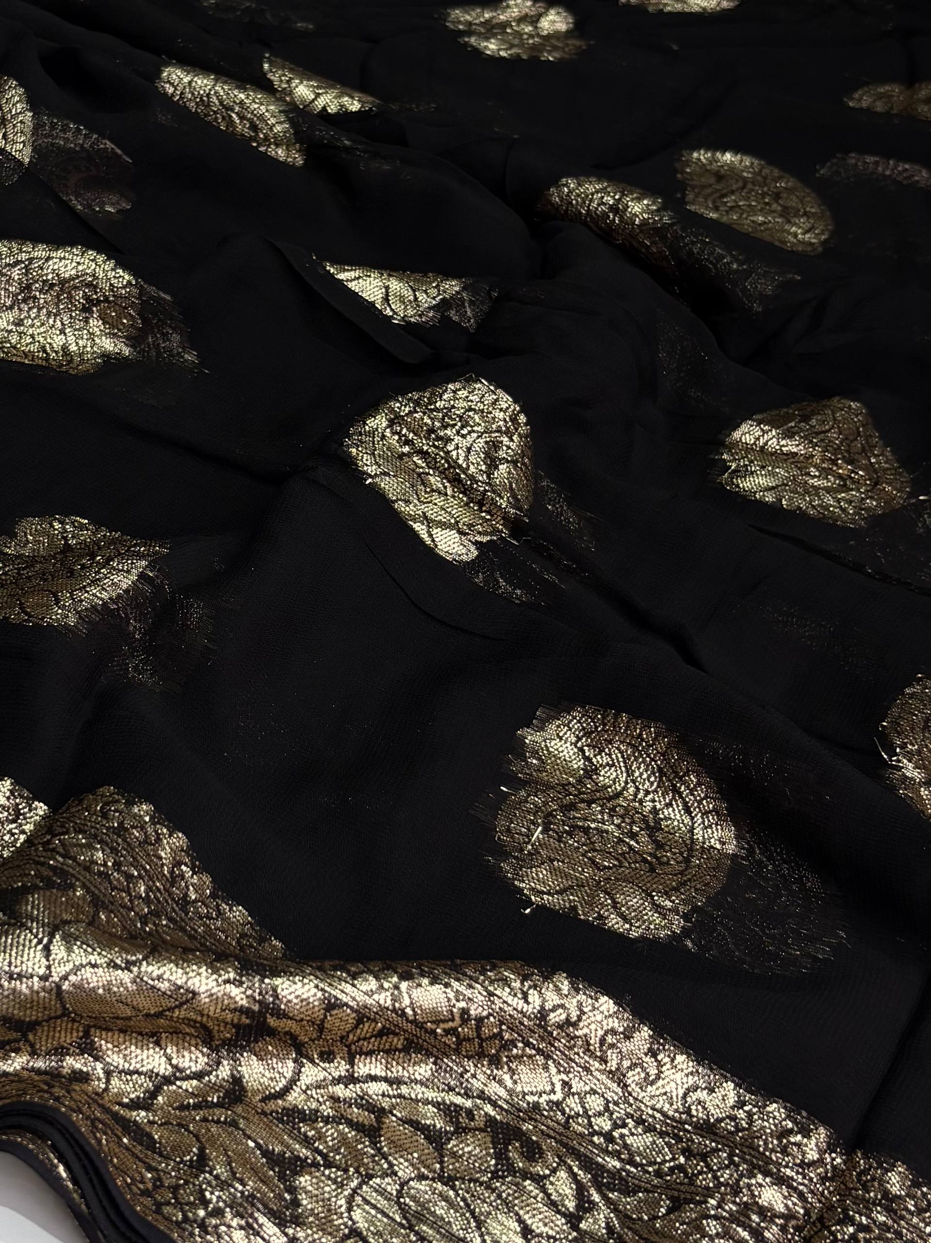 Black Floral Chiffon Saree