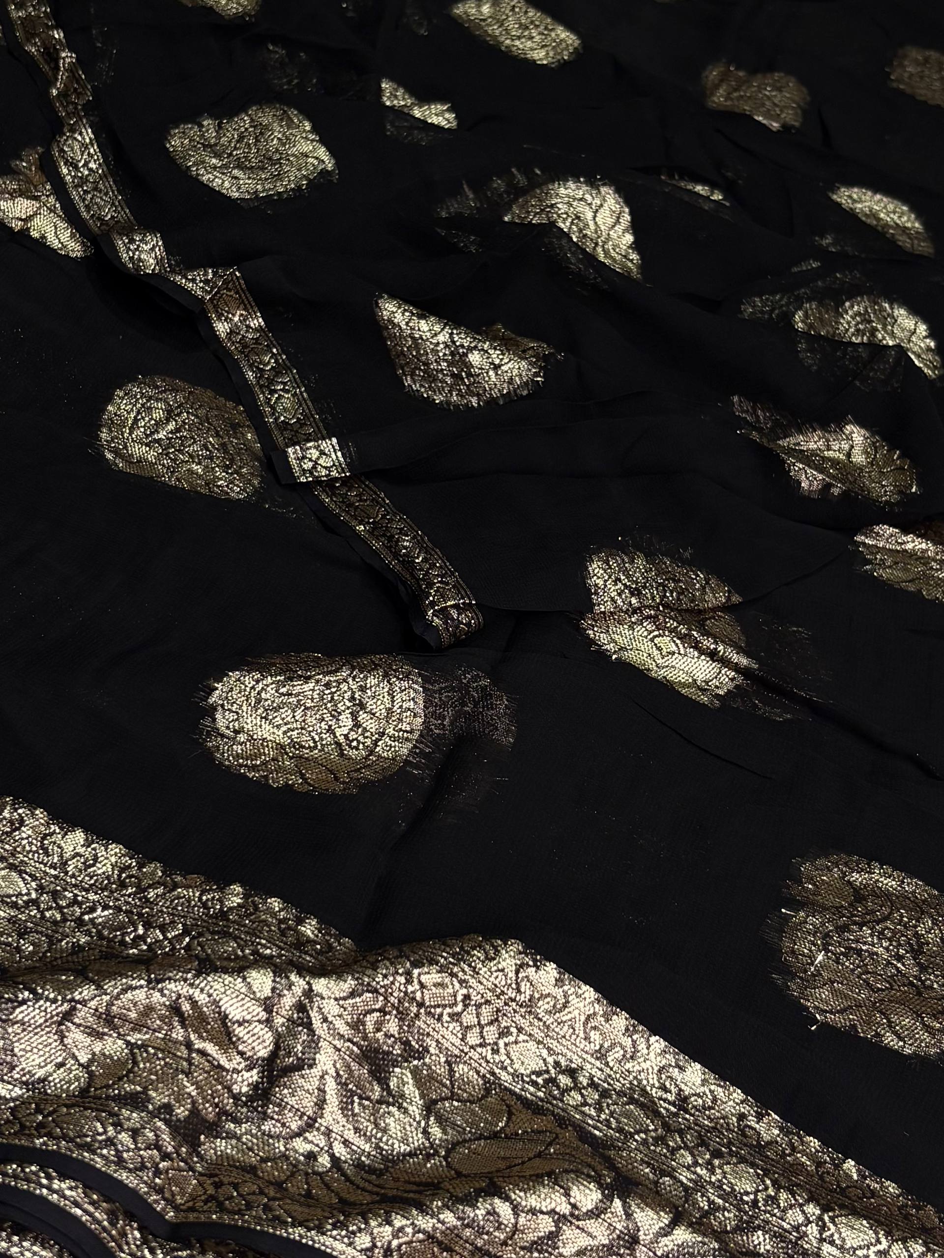 Black Floral Chiffon Saree