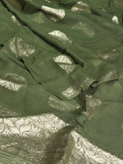 Sage Green Floral Chiffon Silk Saree