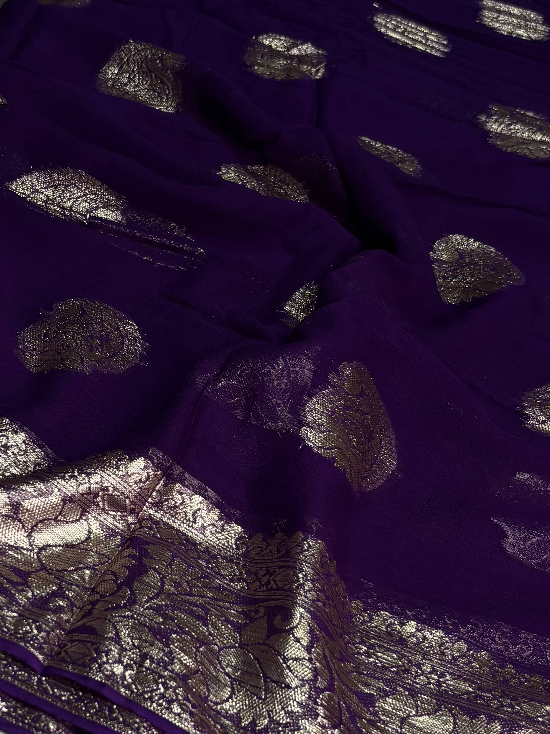 Royal Purple Floral Chiffon Silk Saree