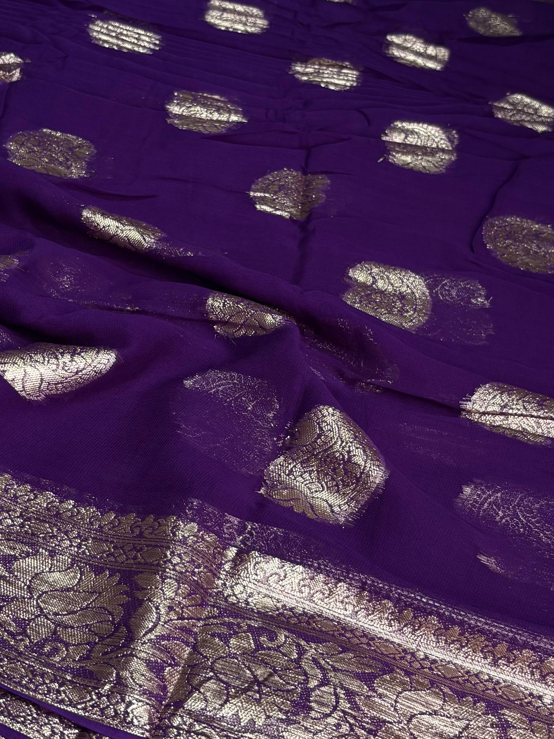 Royal Purple Floral Chiffon Silk Saree