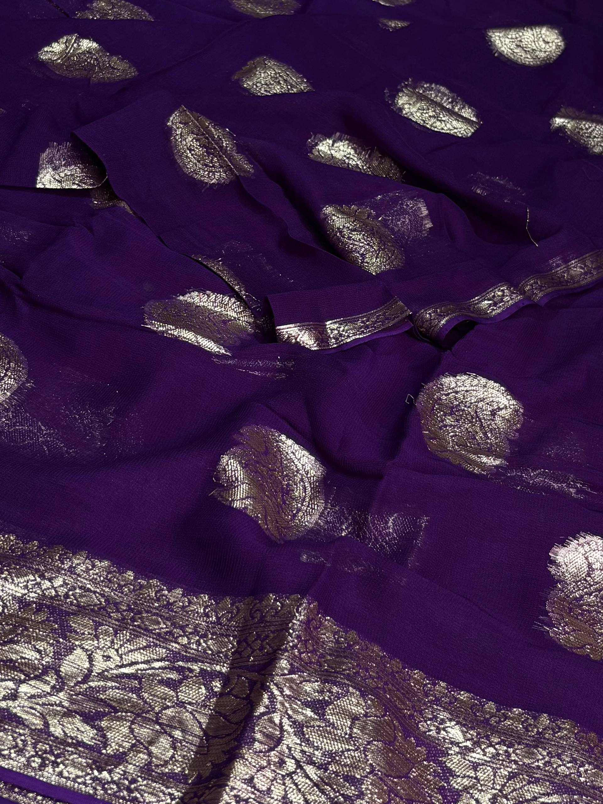 Royal Purple Floral Chiffon Silk Saree