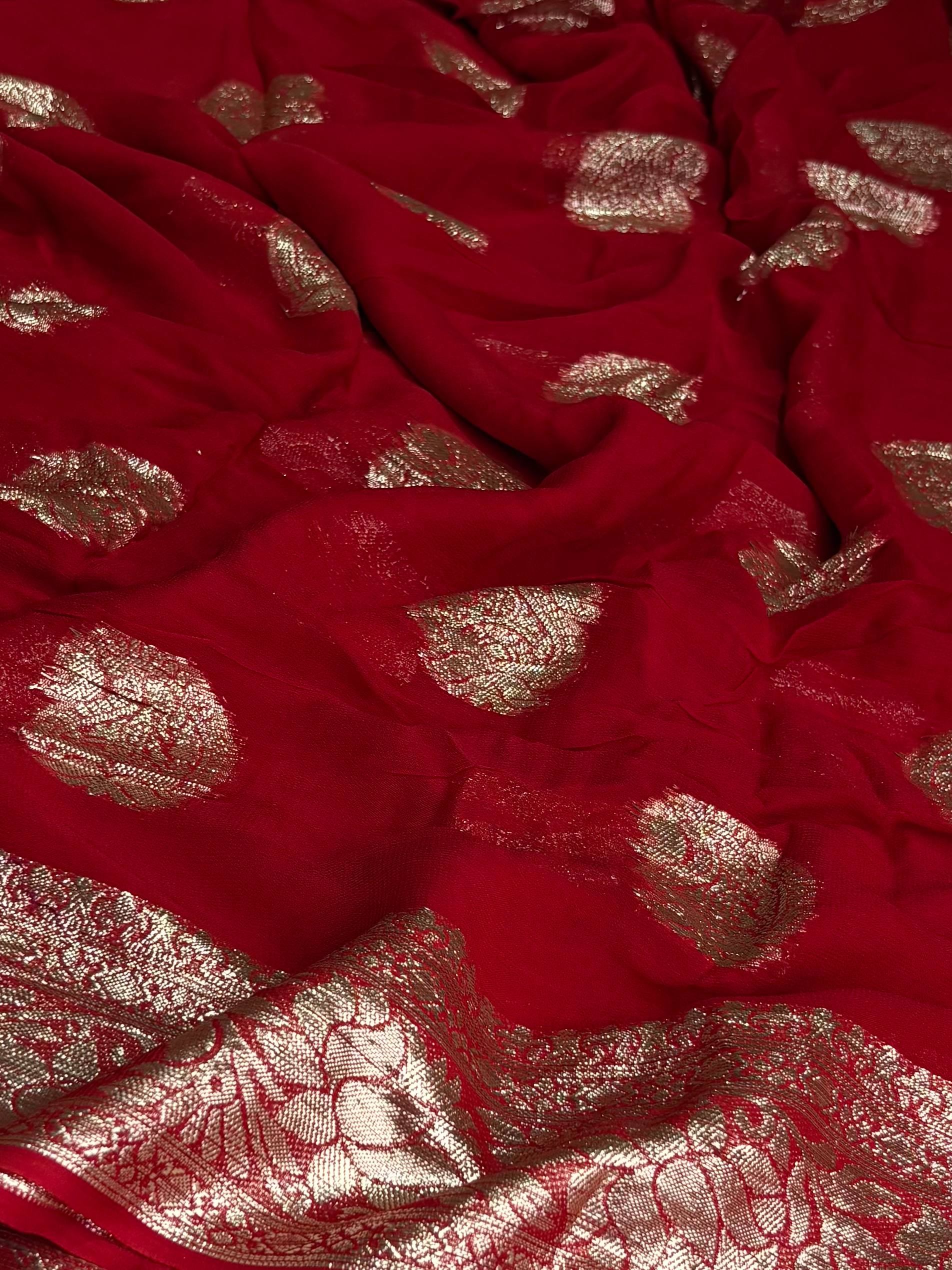 Chili Red Floral Chiffon Silk Saree